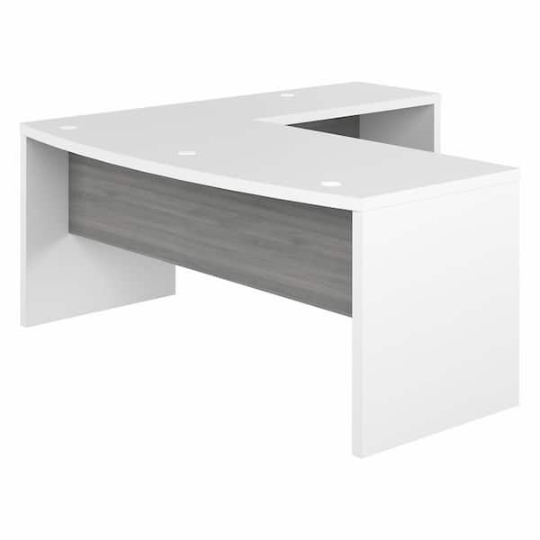 kathy ireland Echo 71.97 in. Bow Front L-Shaped Pure White/Modern Gray Desk