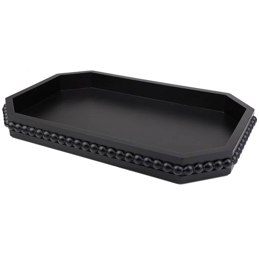 16 in. x 1.6 in. x 10 in. Wood Rustic Serving Tray with Beads, Black Decorative Tray for Table Centerpiece, Halloween price history on PriceWatchPro