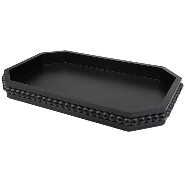 16 in. x 1.6 in. x 10 in. Wood Rustic Serving Tray with Beads, Black Decorative Tray for Table Centerpiece, Halloween