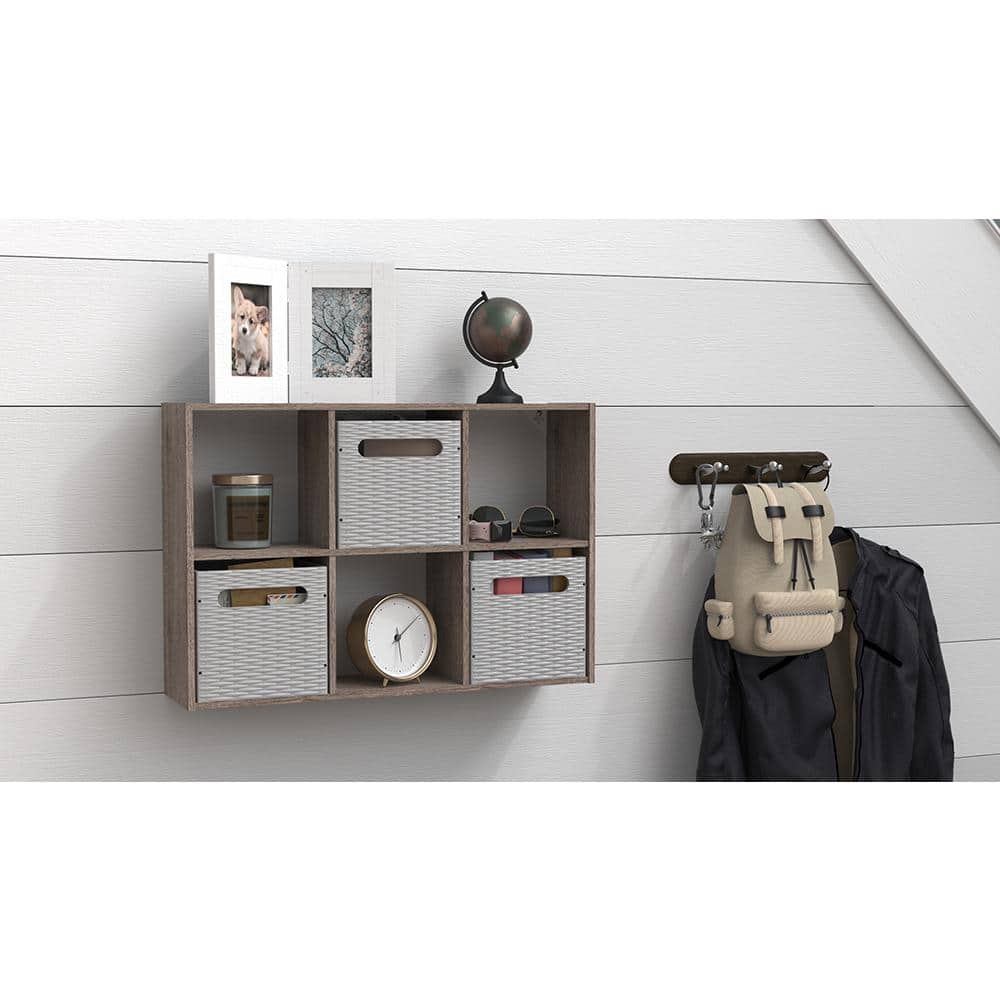 Weathered Gray Wood 6-Cube Floating Wall Organizer