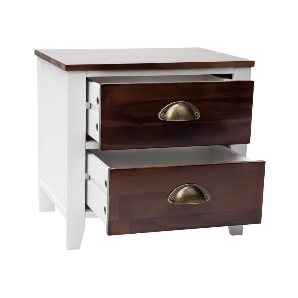 Compact White and Brown Wood 2-Drawer Nightstand