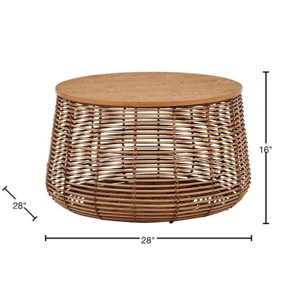 StyleWell Pala 28 in. Natural Rattan Round Coffee Table with