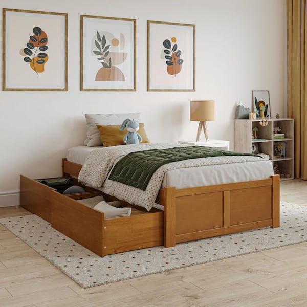 AFI Concord Light Toffee Natural Bronze Solid Wood Frame Twin Platform Bed with Footboard and Storage Drawers