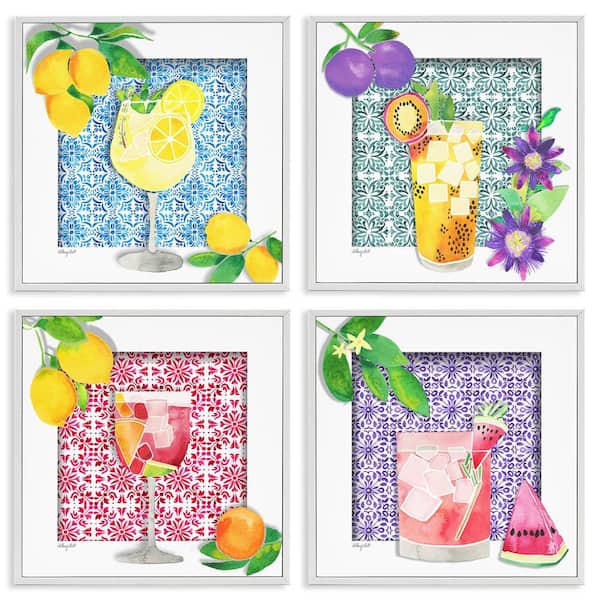 Bright Patterned Fruit Cocktails by Hillary Holt 4-Piece White Framed Food Giclee Art Print 17 in. x 17 in.