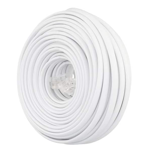 Commercial Electric 50 ft. Telephone Line Cord, White 50FT LINE CORD 4C WH  - The Home Depot