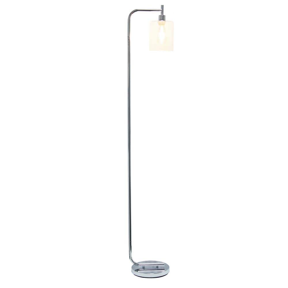 Adjustable Silver Arc Floor Lamp with Glass Shade
