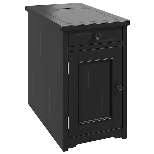 Polibi Classic Vintage 1-Drawer Espresso Nightstand with USB-Port and 1-Drawer Cup Holders 22 in. H x 13.70 in. W x 24.20 in. L