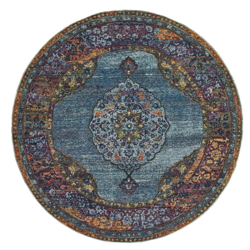 Aurora Blue/Multi 8 ft. x 8 ft. Round Medallion Area Rug