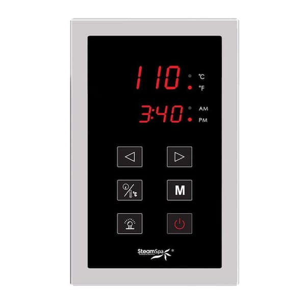 Steam Bath Generator Single Unit Easy Touch Control Panel with Temp Sensor Digital Display and Memory in Polished Chrome