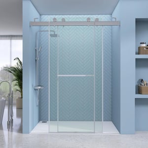 72 in. W x 79 in. H Double Sliding Shower Doors Frameless Alcove Glass Shower Door in Brushed Nickel 3/8 in. Clear Glass