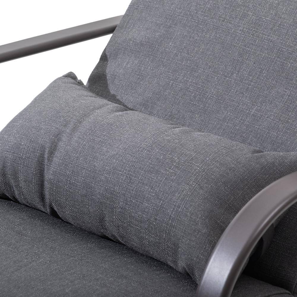 Dark Gray Adjustable Steel Chaise Lounge Chairs with Cushions, Set of 2
