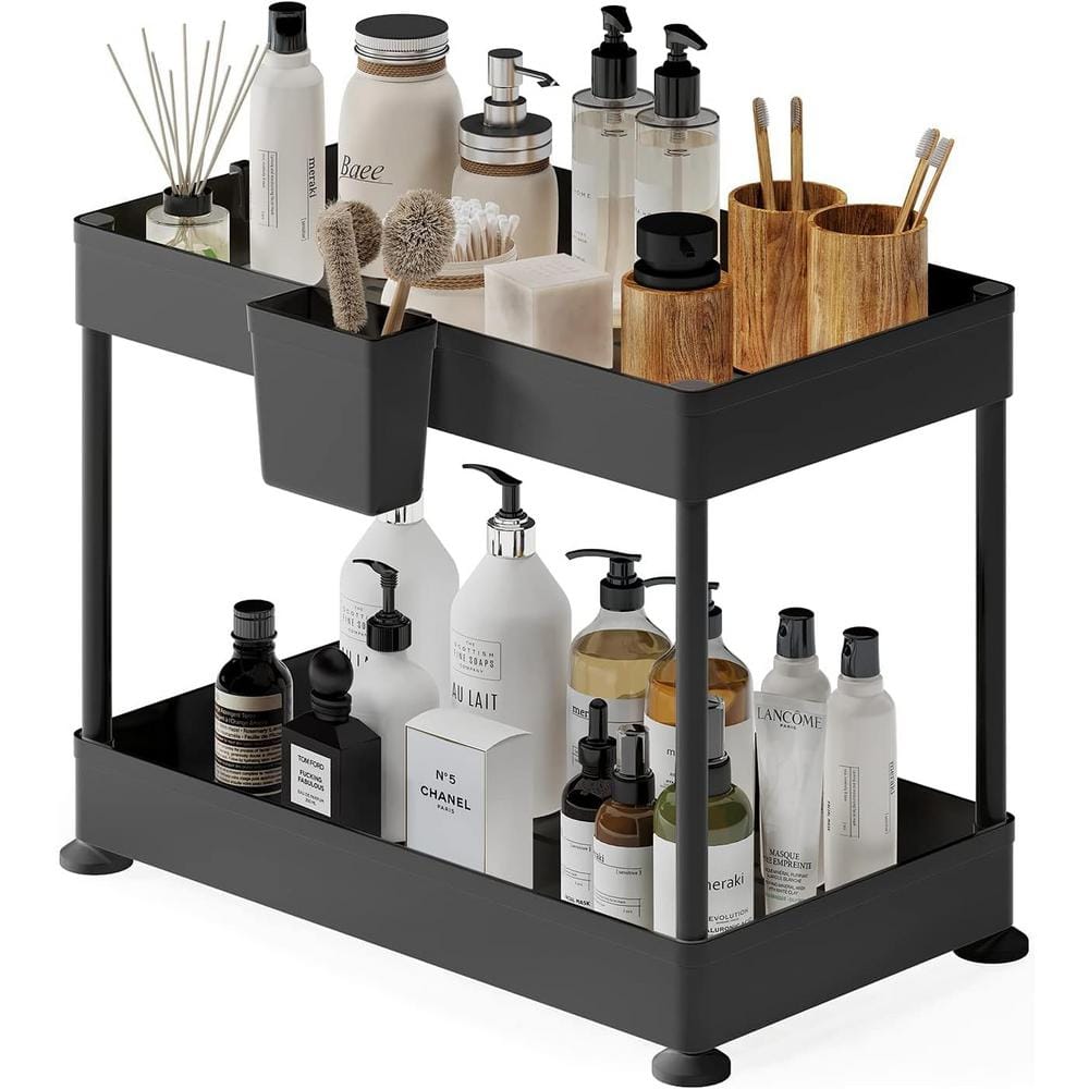 StorageBud Non-Slip Grip Kitchen Under Sink Organizer - Bathroom Cabinet Organizer with Side Caddy