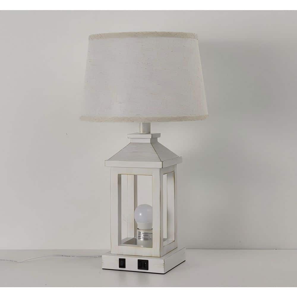 21 in. White Farmhouse Integrated LED Cage Bedside Table Lamp 2-Piece Set for Living Room with Beige Linen Shade price history on PriceWatchPro