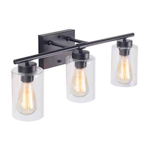 Hooversville 22.83 in. 3-Light Matte Black Vanity Light with Clear Glass Shade