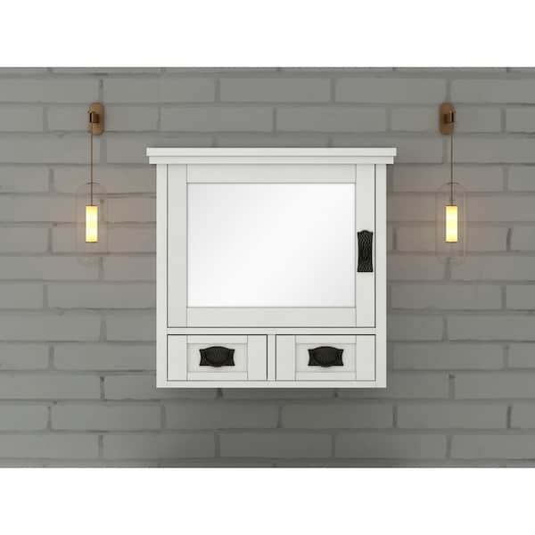 Home Decorators Collection Artisan 23.5 in. W x 22.75 in. H Rectangular Wood Framed Wall Bathroom Vanity Mirror in White