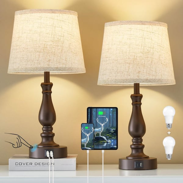 GTCLIGHTING 19 Brown Touch Table Lamp, 3-Way Dimmable