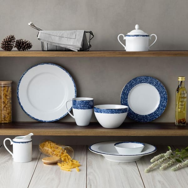 Noritake Blue Rill 8 fl. oz. (Blue) Porcelain Tea Cups, (Set of 4