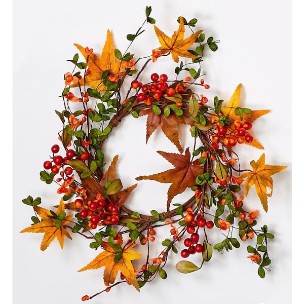 6.5 in. Artificial x 12 in. Artificial O.D. Fall Berry and Leaf Candle Ring/Wreath