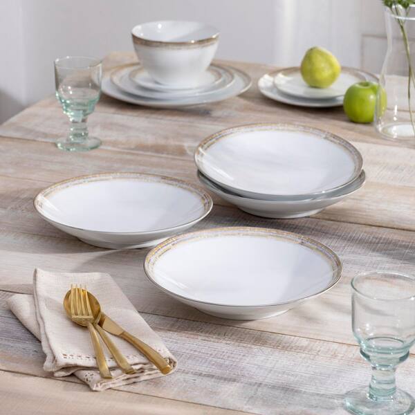 Noritake Raylan 9.25 in., 26 oz. (Gold) Porcelain Pasta Bowls, Set of 4