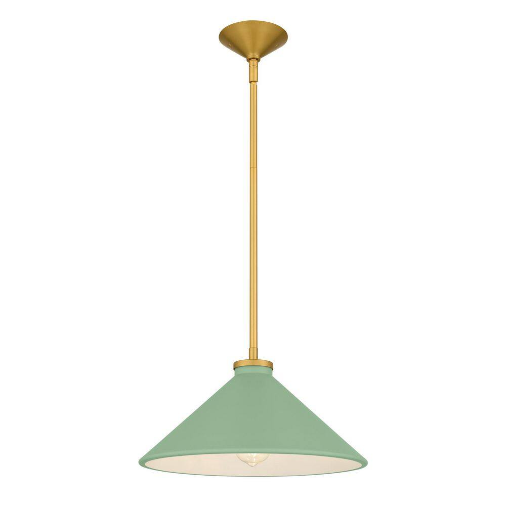 Bradbury 100-Watt 1 Light Brushed Gold Pendant Light with Light Green Metal Shade price history on PriceWatchPro