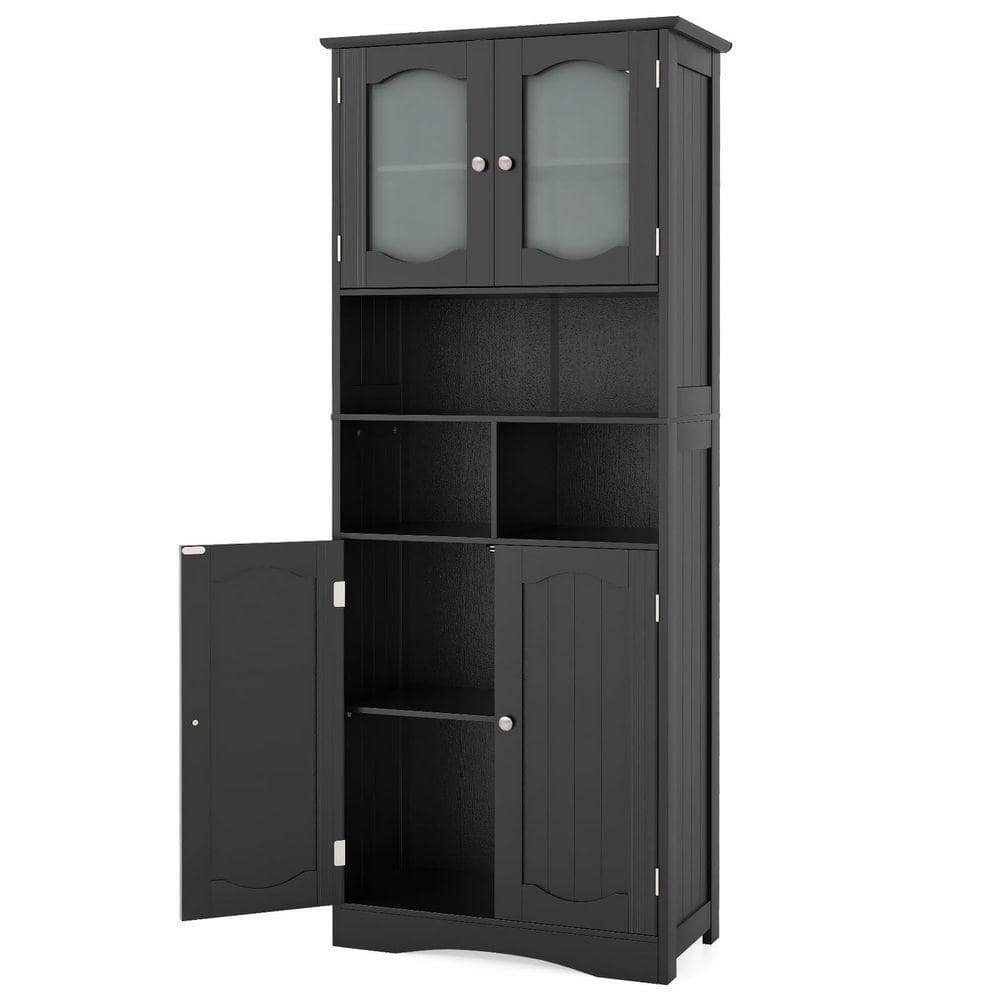 24 in. W x 12 in. D x 59 in. H Black Freestanding Bathroom Linen Cabinet with Frost Glass Doors