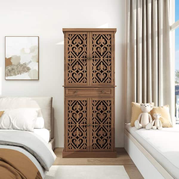 4 Door Cabinet with 1 Drawer, with 4 Adjustable Inner Shelves, Storage Cabinet in Walnut