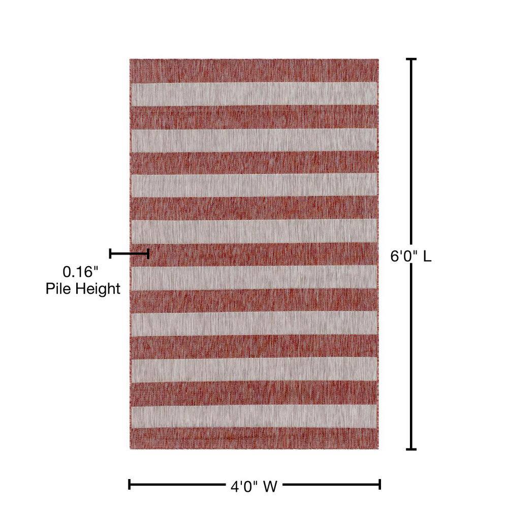 Rustic Stripe Rust Red & Gray 4' x 6' Outdoor Rug