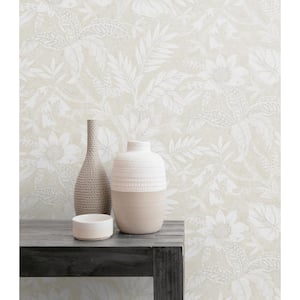 Rainforest Leaves Sand Dune and Brushed Taupe Botanical Paper Strippable Roll (Covers 60.75 sq. ft.)