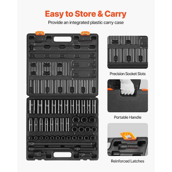 SKYSHALO Impact Socket Set 1/2 in. 43 Piece Impact Sockets
