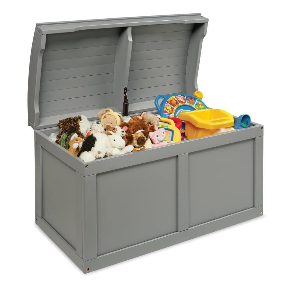 Gray Wooden Barrel Top Toy Chest with Safety Hinge