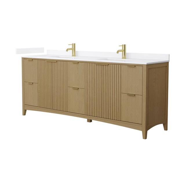 Palmilla 84 in. Double Freestanding Natural Oak Bath Vanity with White Quartz Top Assembled