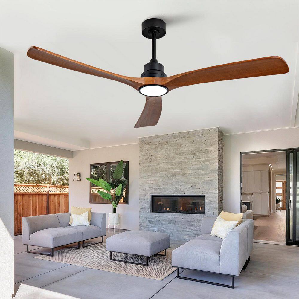 60 in. Indoor Black Downrod Mount Standard Ceiling Fan with 3 Solid Wood Blades, Dimmable LED and Reversible DC Motor price history on PriceWatchPro