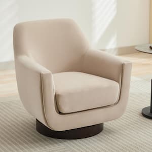 Beige Velvet Upholstered 360° Swivel Arm Chair, Round Barrel Chair with U-Shaped Design, No Assembly Required