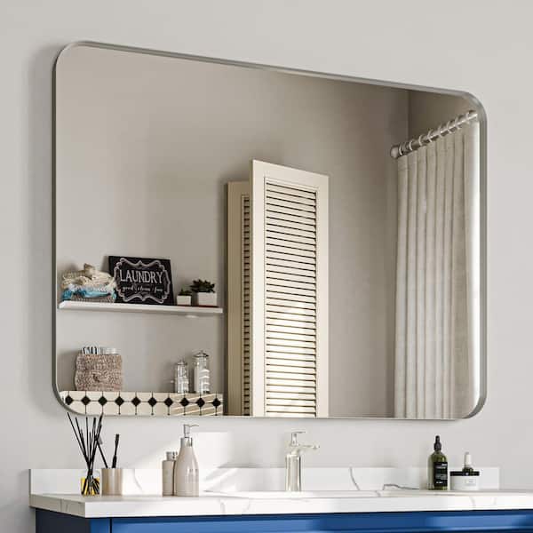 48 in. W x 40 in. H Rectangular Aluminum Framed Wall Bathroom Vanity Mirror in Silver