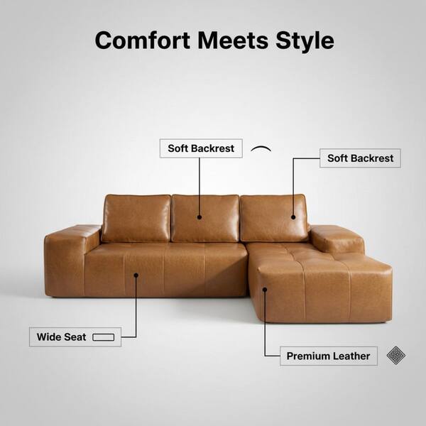 Noble House Ingrid 114.17 in. Square Arm Faux Leather Upholstery L