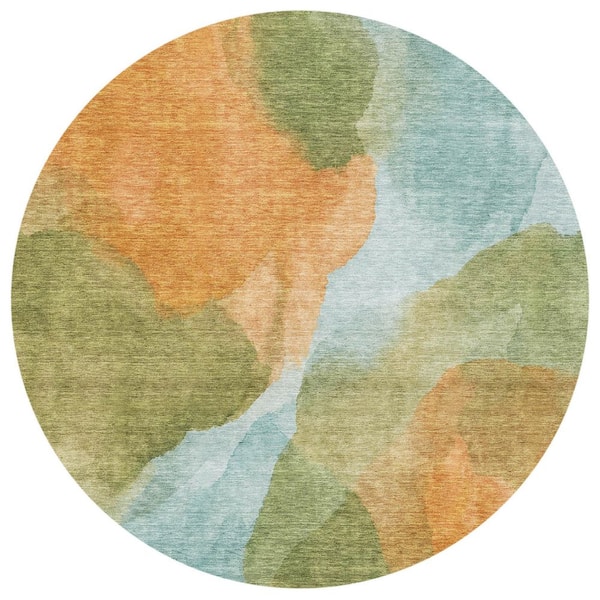 Chantille Machine Washable Indoor/Outdoor Abstract ACN2969 Terracotta 8 ft. x 8 ft. Round Rug