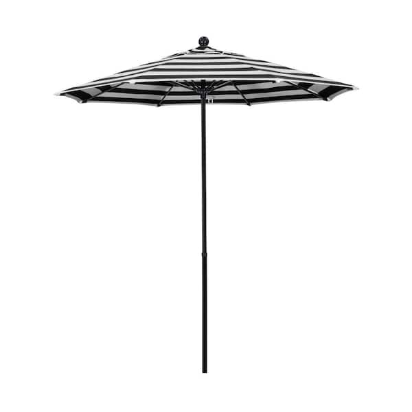 California Umbrella 7.5 ft. Black Fiberglass Commercial Market Patio Umbrella with Fiberglass Ribs and Push Lift in Cabana Classic Sunbrella