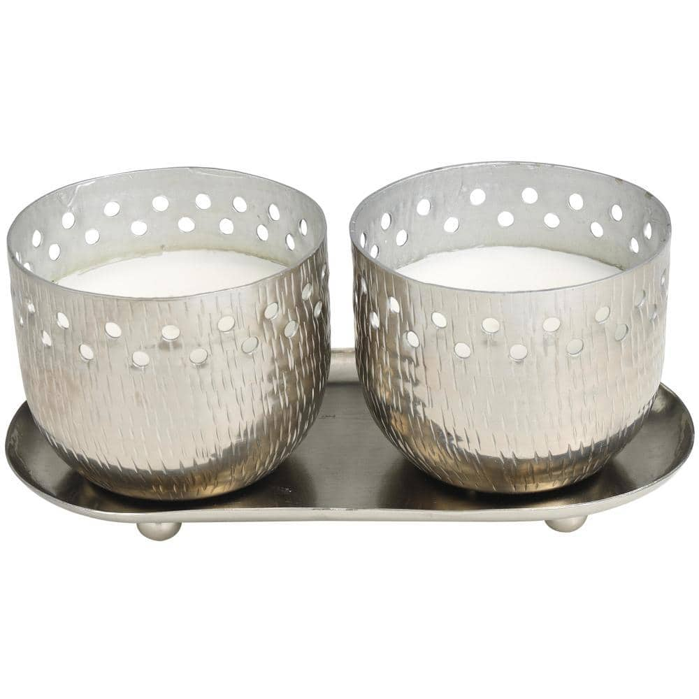 CosmoLiving by Cosmopolitan Silver Vanilla Marshmallow Scented Cutout Spotted 7 oz. 1-Wick Candle with White Wax (Set of 2)