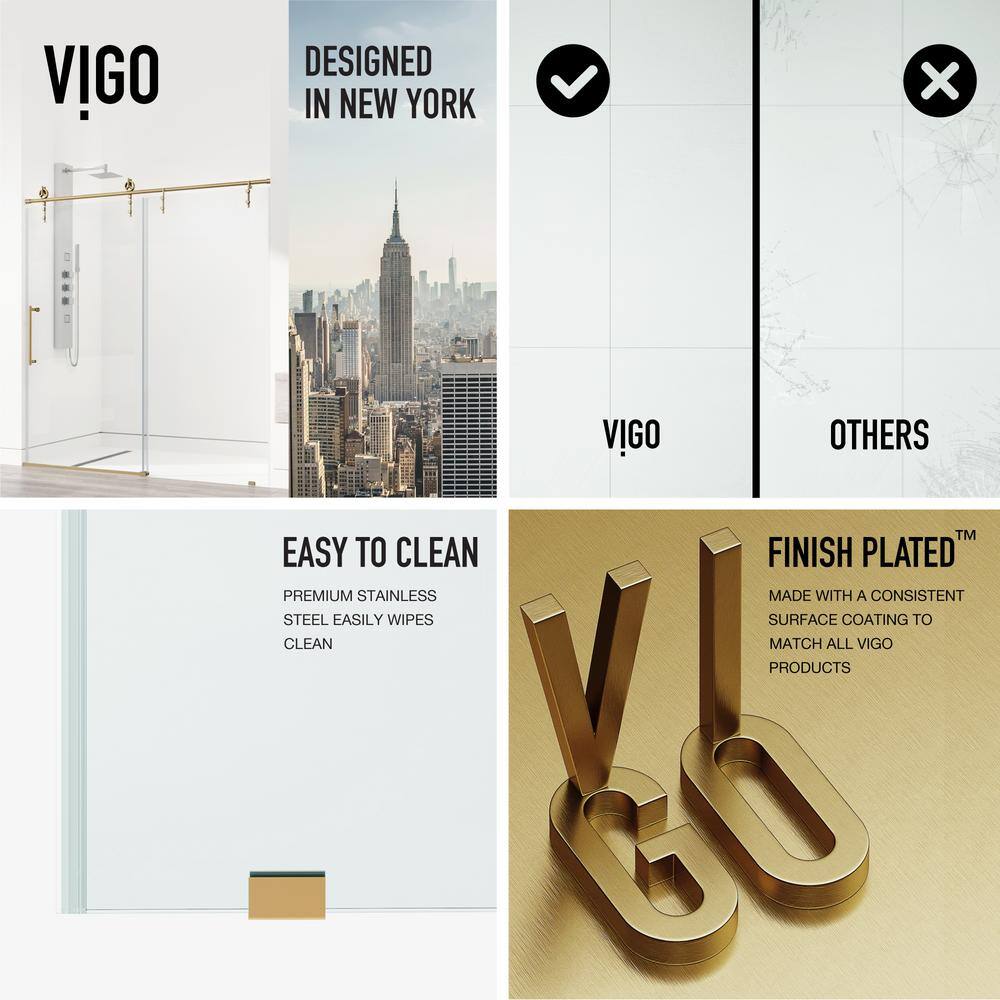 Hamilton Matte Brushed Gold Frameless Sliding Shower Door with Clear Glass