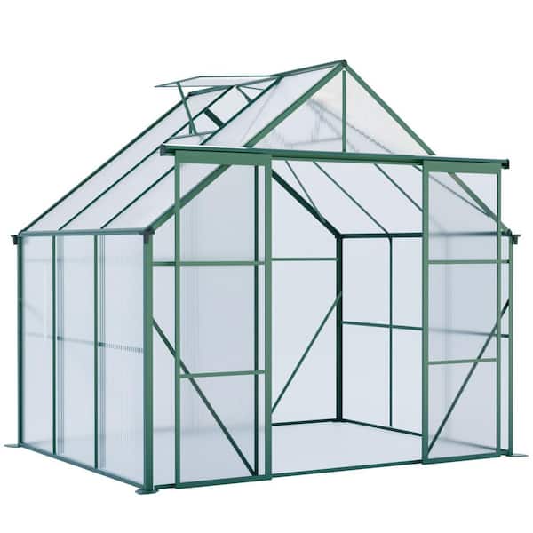 Unbranded 8 ft. W x 6 ft. D x 7 ft. H Polycarbonate Green Greenhouse for Outdoors with Aluminum Frame and 2-Adjustable Roof Vents