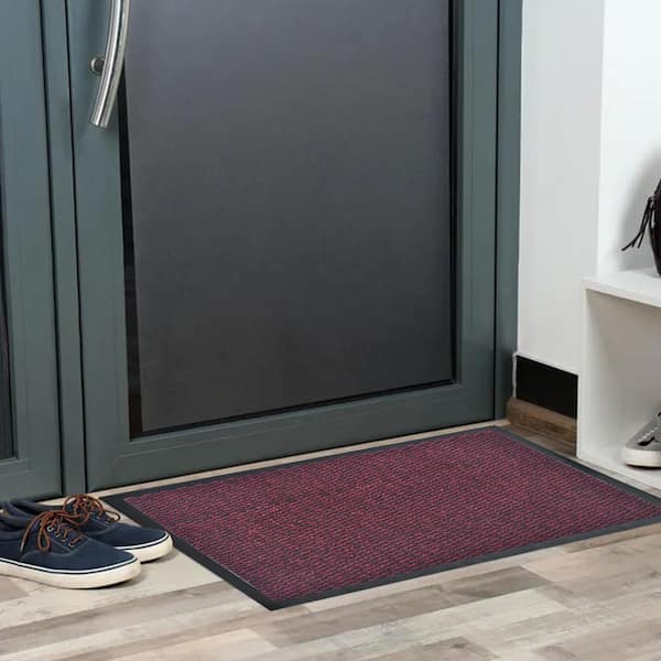 Lisa Red Burgundy 31 in. x 24 in. Polyester Sheltered Front Door Mat
