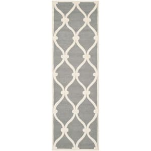 Cambridge Dark Gray/Ivory 3 ft. x 8 ft. Border Knotted Geometric Runner Rug