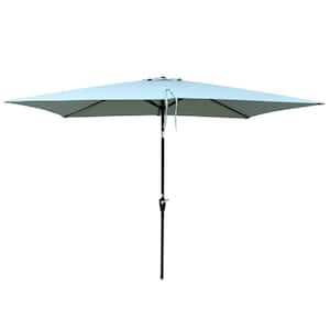 6 ft. x 9 ft. Patio Market Umbrella Outdoor Waterproof Umbrella with Crank and Push Button Tilt in Frosty Green