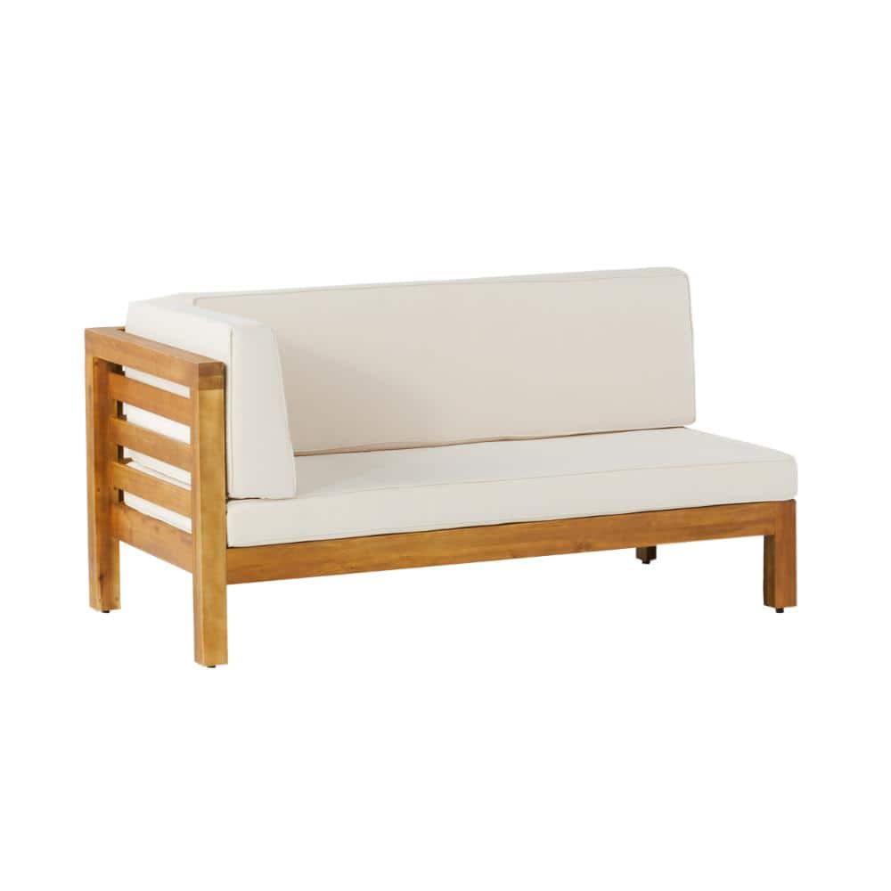 Teak Outdoor Sofa with Beige Cushion