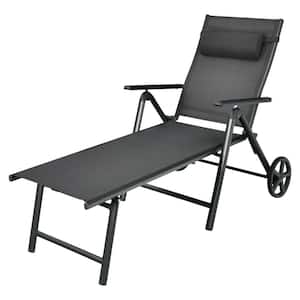 Adjustable Backrest Patio Metal Outdoor Lounge Chair with Wheels Neck Pillow Aluminum Frame