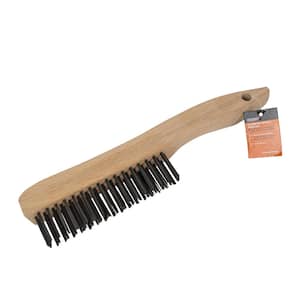 Carbon Steel Scratch Brush with Wooden Shoe Handle, 4 x 16 Carbon Steel Bristle Rows