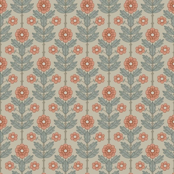 A-Street Prints Aya Beige Multi-Colored Floral Wallpaper Sample