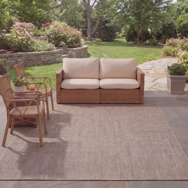 Courtyard Natural/Black 8 ft. x 11 ft. Solid Indoor/Outdoor Patio  Area Rug