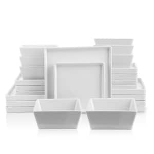 White Grace Formal Stoneware Set 24-Piece Square Dinnerware (Set for 8)