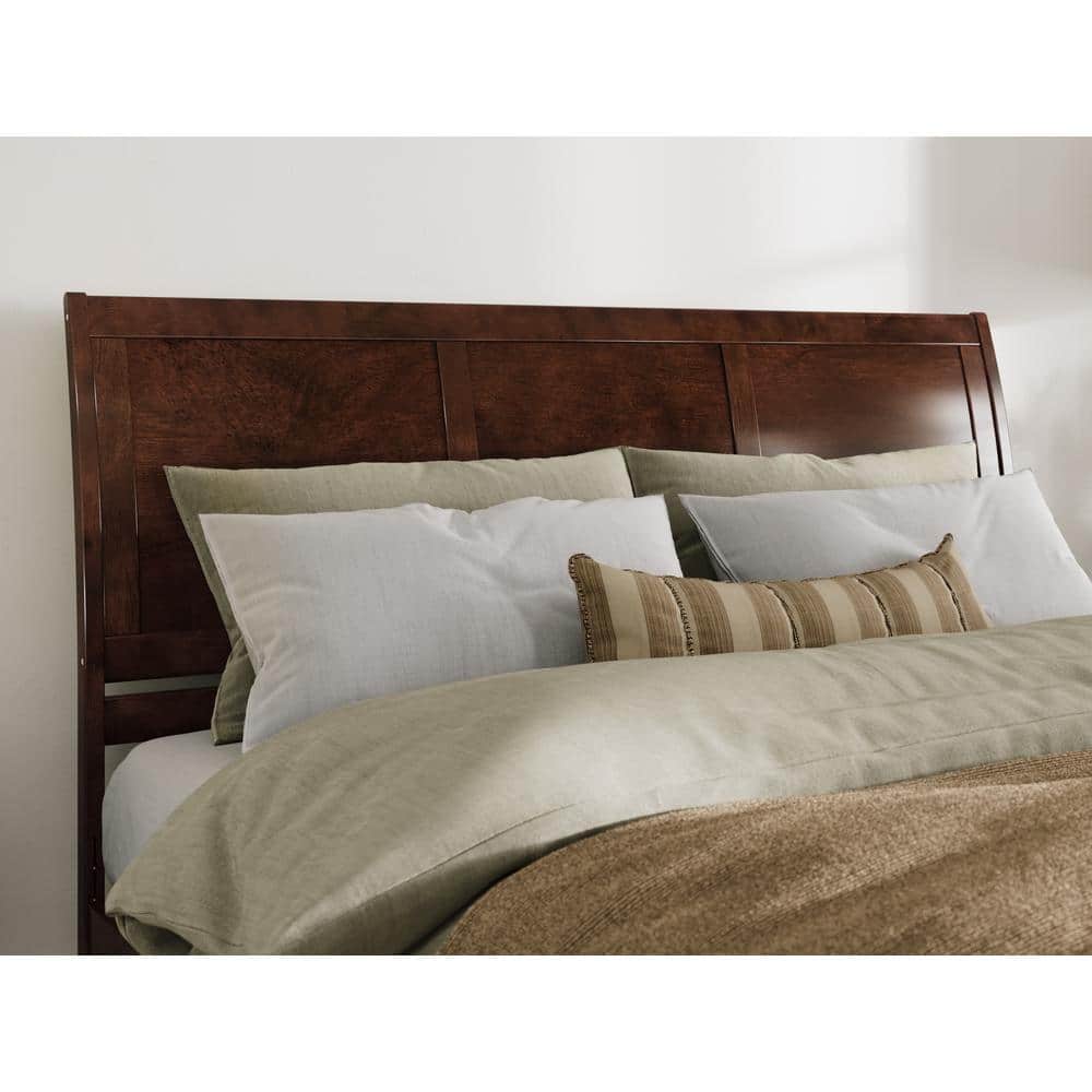 Valencia Walnut King Sleigh Platform Bed with Wood Headboard
